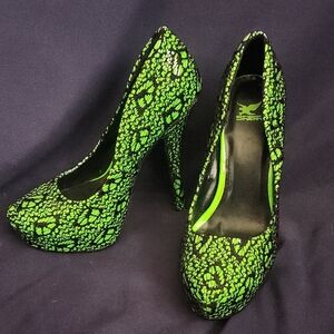 Shiekh Neon Green and Black Lace Heels